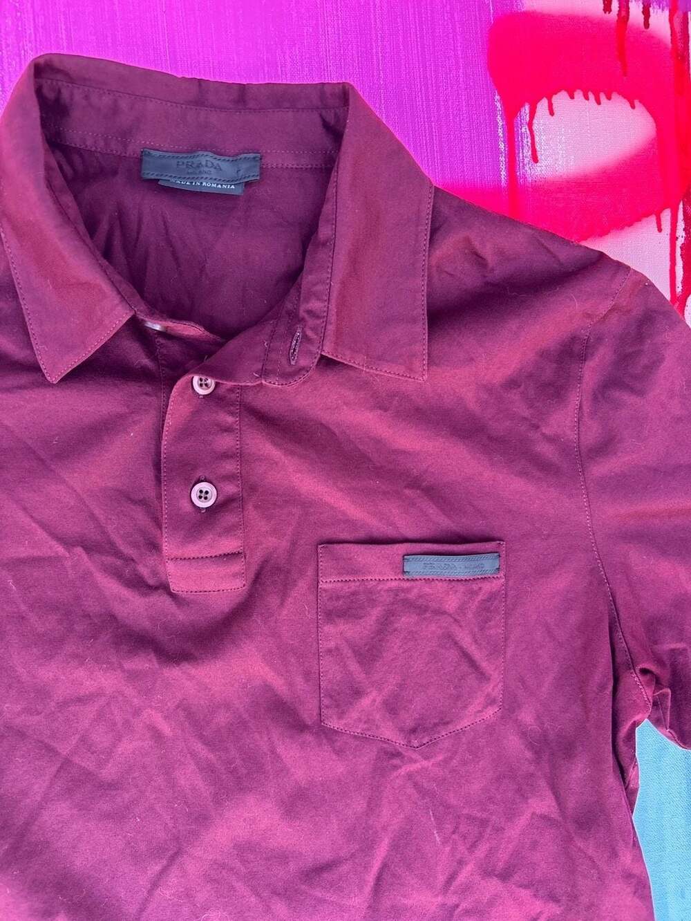 Prada Milano Short Sleeve Pocket Polo Shirt Burgundy